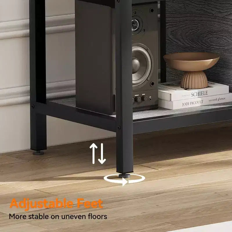 Meuble TV industriel pour téléviseurs jusqu'à 75 pouces, meuble de divertissement avec portes à ouverture par pression, console de style ferme avec étagères de rangement ouvertes, 167 cm, marron rustique