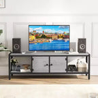 Meuble TV industriel pour téléviseurs jusqu'à 75 pouces, meuble de divertissement avec portes à ouverture par pression, console de style ferme avec étagères de rangement ouvertes, 167 cm, marron rustique
