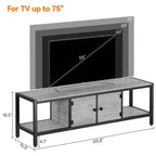 Meuble TV industriel pour téléviseurs jusqu'à 75 pouces, meuble de divertissement avec portes à ouverture par pression, console de style ferme avec étagères de rangement ouvertes, 167 cm, marron rustique