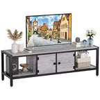 Meuble TV industriel pour téléviseurs jusqu'à 75 pouces, meuble de divertissement avec portes à ouverture par pression, console de style ferme avec étagères de rangement ouvertes, 167 cm, marron rustique