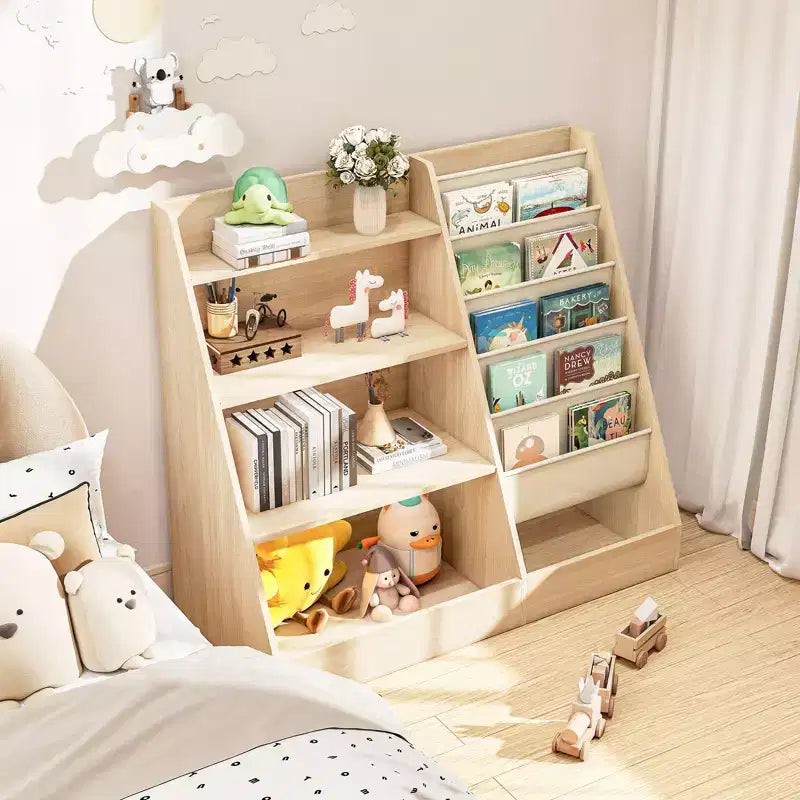 Étagère 4 niveaux pour livres et jouets pour enfants