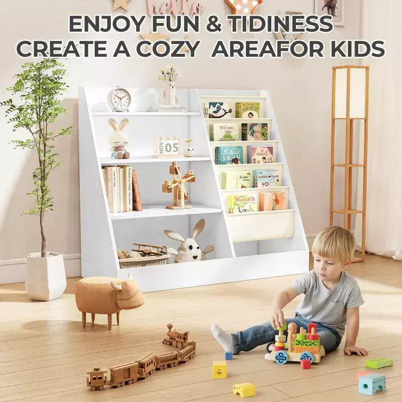 Étagère 4 niveaux pour livres et jouets pour enfants