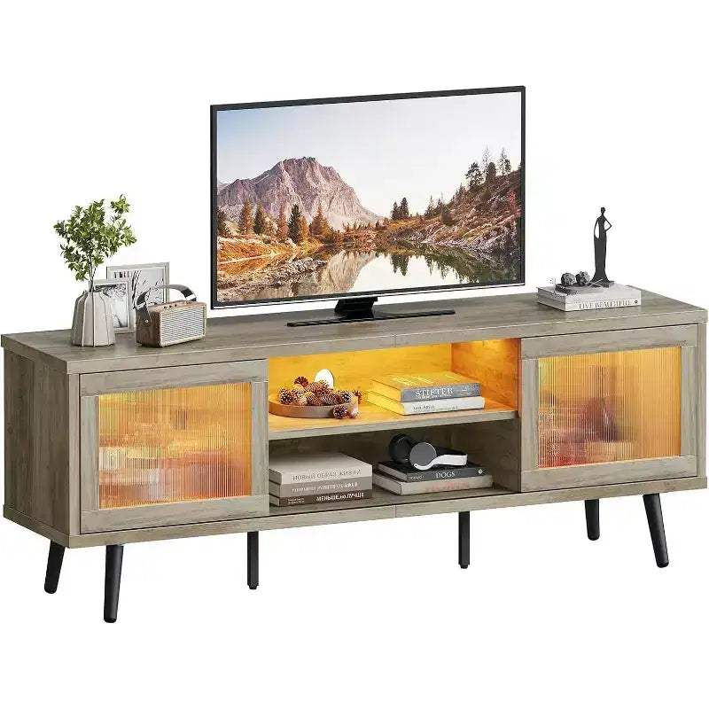 Meuble TV moderne de 160 cm avec éclairage LED, pour téléviseurs jusqu'à 70 pouces