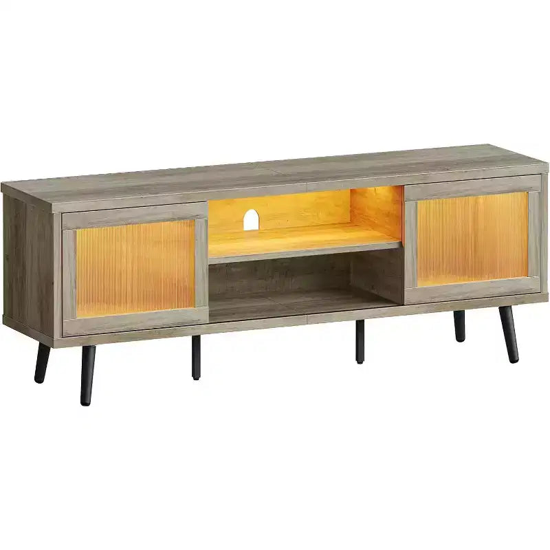 Meuble TV moderne de 160 cm avec éclairage LED, pour téléviseurs jusqu'à 70 pouces
