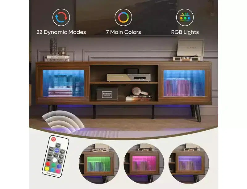 Meuble TV moderne de 160 cm avec éclairage LED, pour téléviseurs jusqu'à 70 pouces