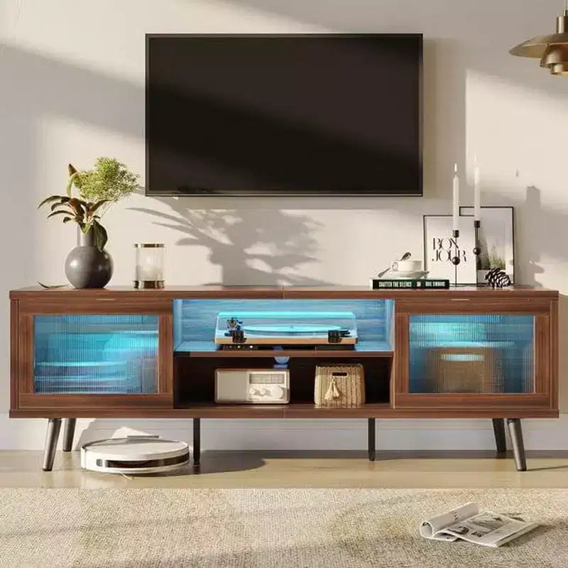 Meuble TV moderne de 160 cm avec éclairage LED, pour téléviseurs jusqu'à 70 pouces