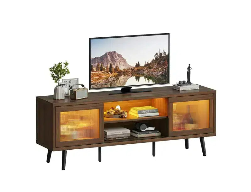 Meuble TV moderne de 160 cm avec éclairage LED, pour téléviseurs jusqu'à 70 pouces