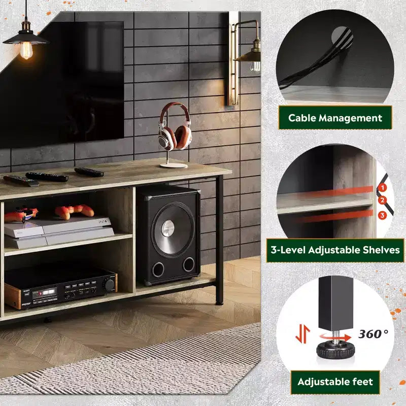 Meuble TV pour téléviseur de 55 à 65 pouces avec étagères de rangement