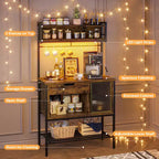 Étagère de cuisine de 60 pouces avec lumière LED - Support pour micro-ondes à 6 niveaux avec tiroir de rangement et 8 crochets