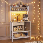 Étagère de cuisine de 60 pouces avec lumière LED - Support pour micro-ondes à 6 niveaux avec tiroir de rangement et 8 crochets