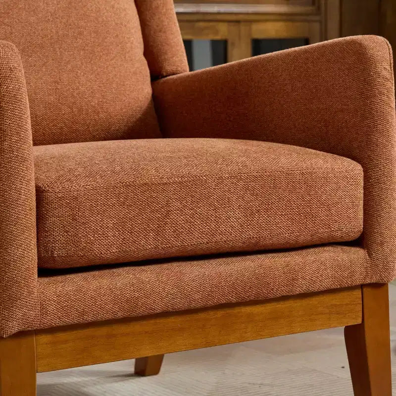 Fauteuil moderne avec assise rembourrée, structure en bois massif, canapé individuel à dossier haut pour salon et chambre à coucher