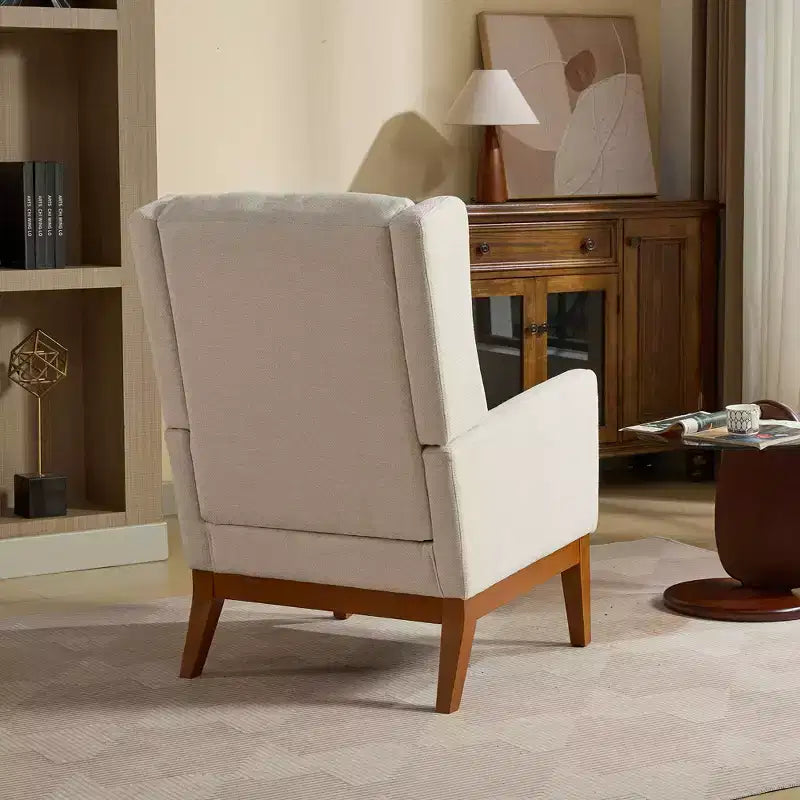 Fauteuil moderne avec assise rembourrée, structure en bois massif, canapé individuel à dossier haut pour salon et chambre à coucher