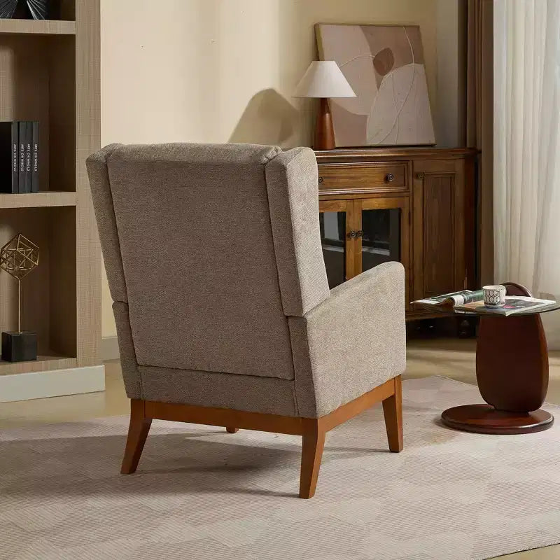 Fauteuil moderne avec assise rembourrée, structure en bois massif, canapé individuel à dossier haut pour salon et chambre à coucher