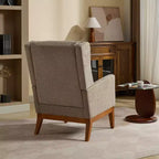 Fauteuil moderne avec assise rembourrée, structure en bois massif, canapé individuel à dossier haut pour salon et chambre à coucher