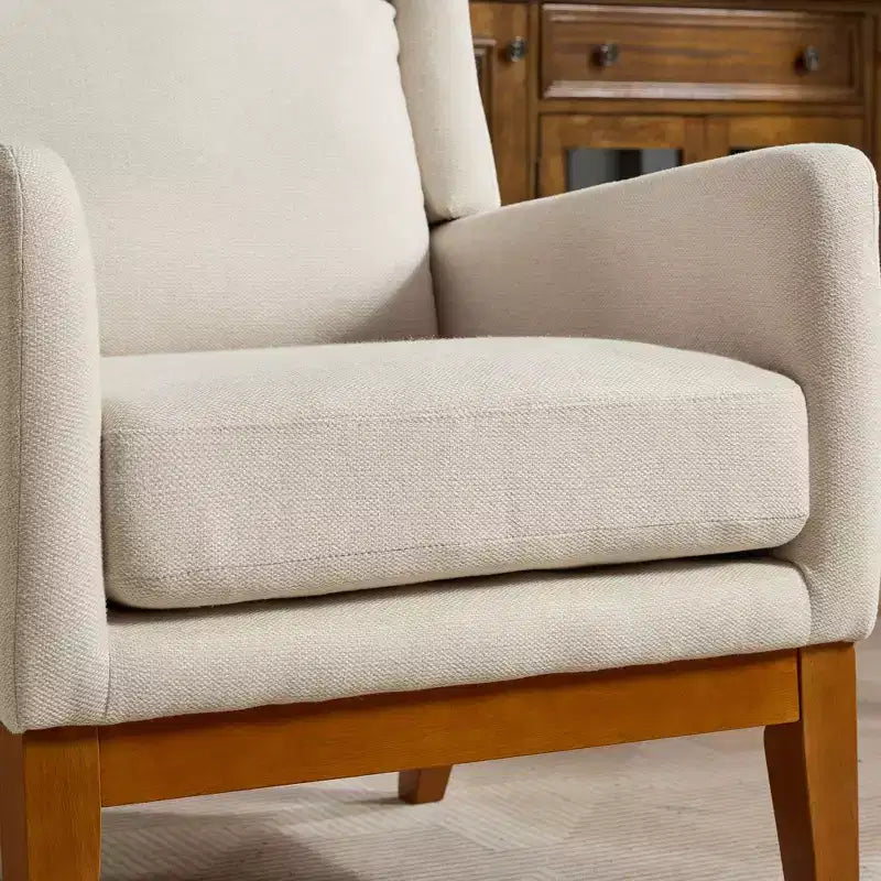 Fauteuil moderne avec assise rembourrée, structure en bois massif, canapé individuel à dossier haut pour salon et chambre à coucher