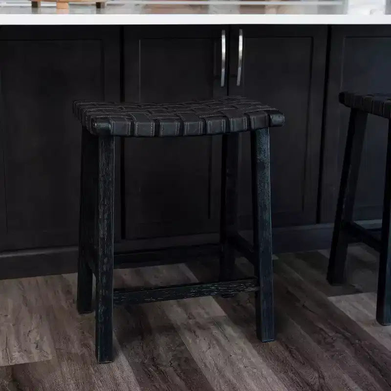 Tabouret de comptoir sans dossier avec assise en similicuir - 63,5 cm