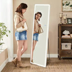Miroir LED pleine longueur 64x21 pouces avec éclairage 3 couleurs, fixation murale ou autoportant, blanc