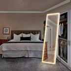 Miroir LED pleine longueur 64x21 pouces avec éclairage 3 couleurs, fixation murale ou autoportant, blanc