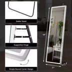 Miroir LED pleine longueur 64x21 pouces avec éclairage 3 couleurs, fixation murale ou autoportant, blanc
