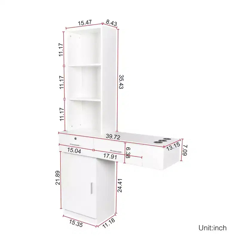 Coiffeuse avec lumières et miroir intégré, rangements multiples, blanche