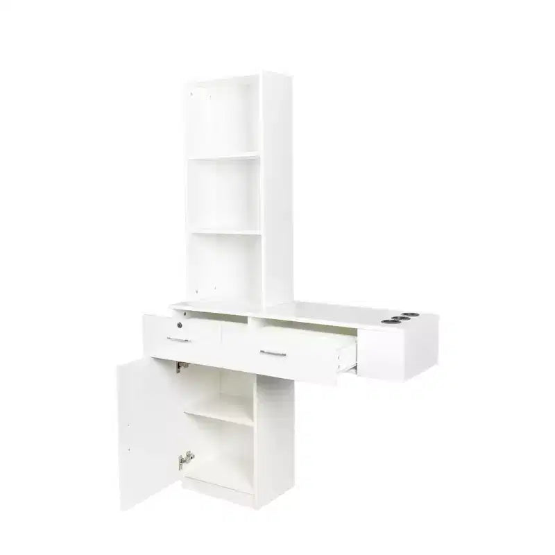 Coiffeuse avec lumières et miroir intégré, rangements multiples, blanche