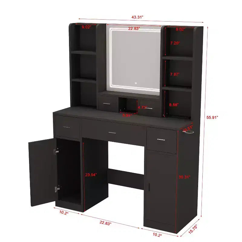 Coiffeuse avec Lumières, Tiroirs et Armoire de Rangement, Table de Maquillage avec Coussin Rembourré pour Chambre à Coucher et Salon