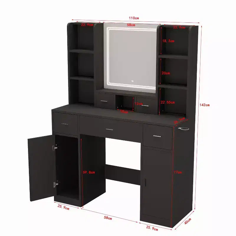 Coiffeuse avec Lumières, Tiroirs et Armoire de Rangement, Table de Maquillage avec Coussin Rembourré pour Chambre à Coucher et Salon