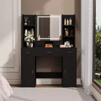 Coiffeuse avec Lumières, Tiroirs et Armoire de Rangement, Table de Maquillage avec Coussin Rembourré pour Chambre à Coucher et Salon
