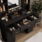 Coiffeuse avec Lumières, Tiroirs et Armoire de Rangement, Table de Maquillage avec Coussin Rembourré pour Chambre à Coucher et Salon