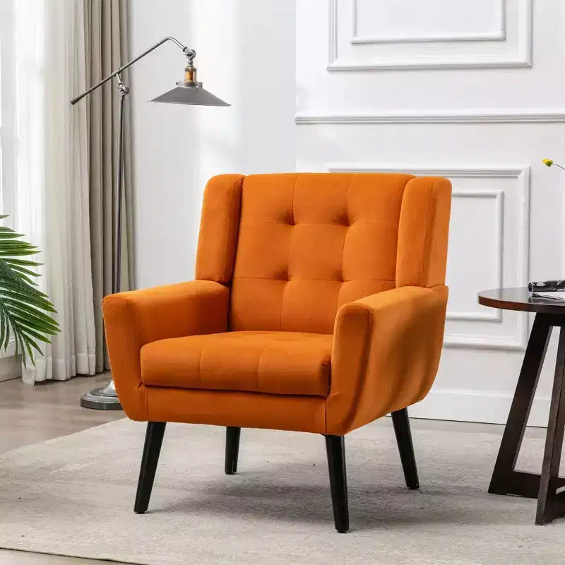 Fauteuil d'appoint en velours capitonné avec pieds noirs - Chaise de salon