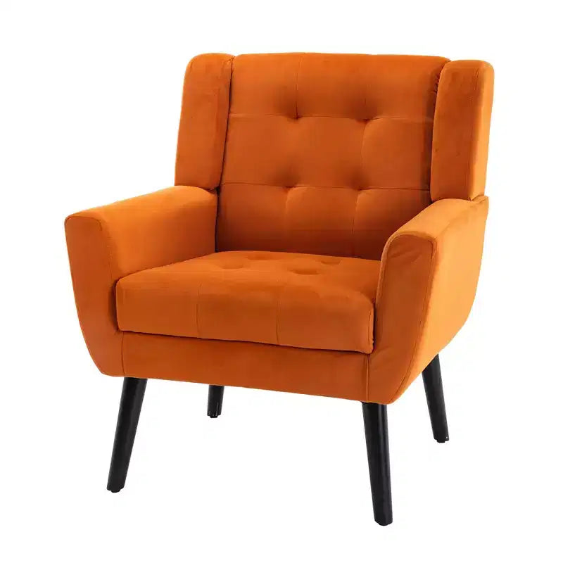 Fauteuil d'appoint en velours capitonné avec pieds noirs - Chaise de salon