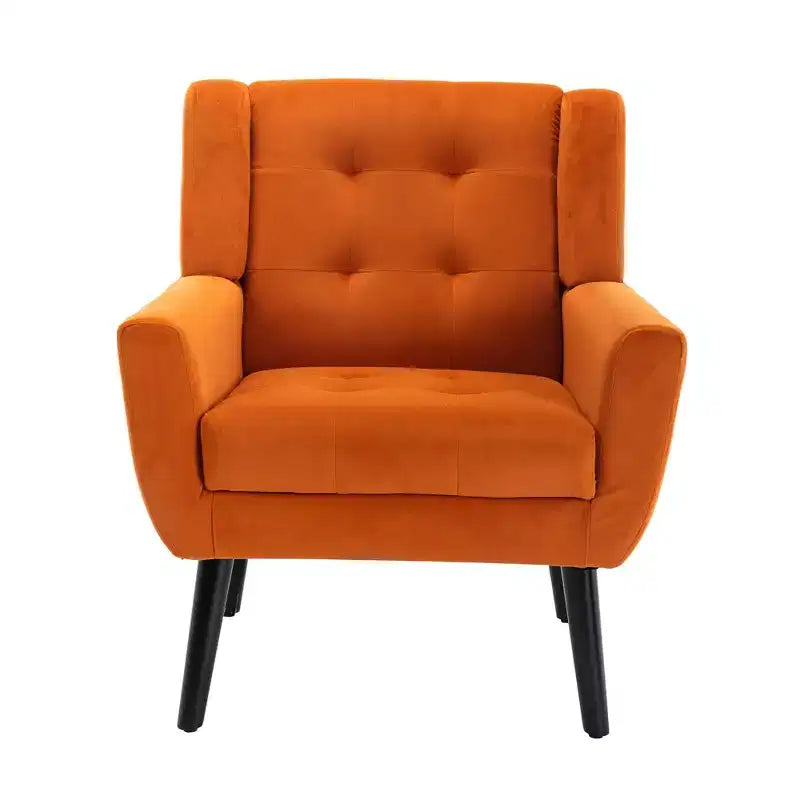 Fauteuil d'appoint en velours capitonné avec pieds noirs - Chaise de salon
