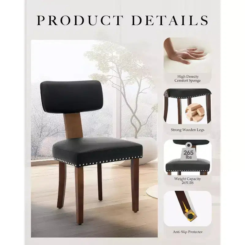 Chaises de salle à manger modernes rembourrées en tissu avec pieds en bois et garniture cloutée
