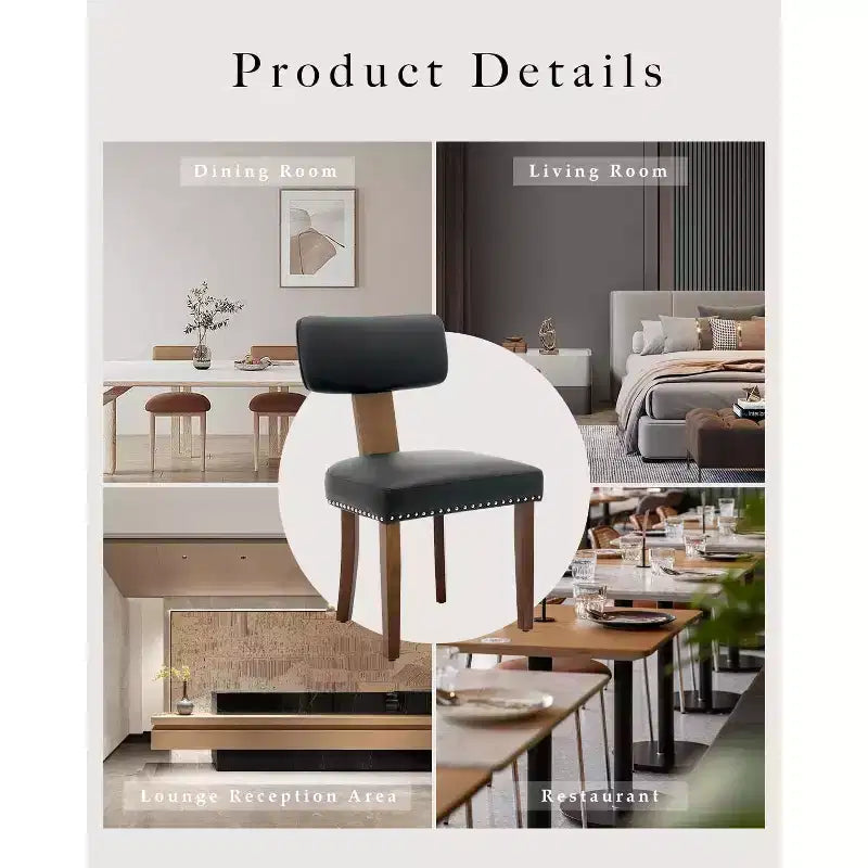 Chaises de salle à manger modernes rembourrées en tissu avec pieds en bois et garniture cloutée