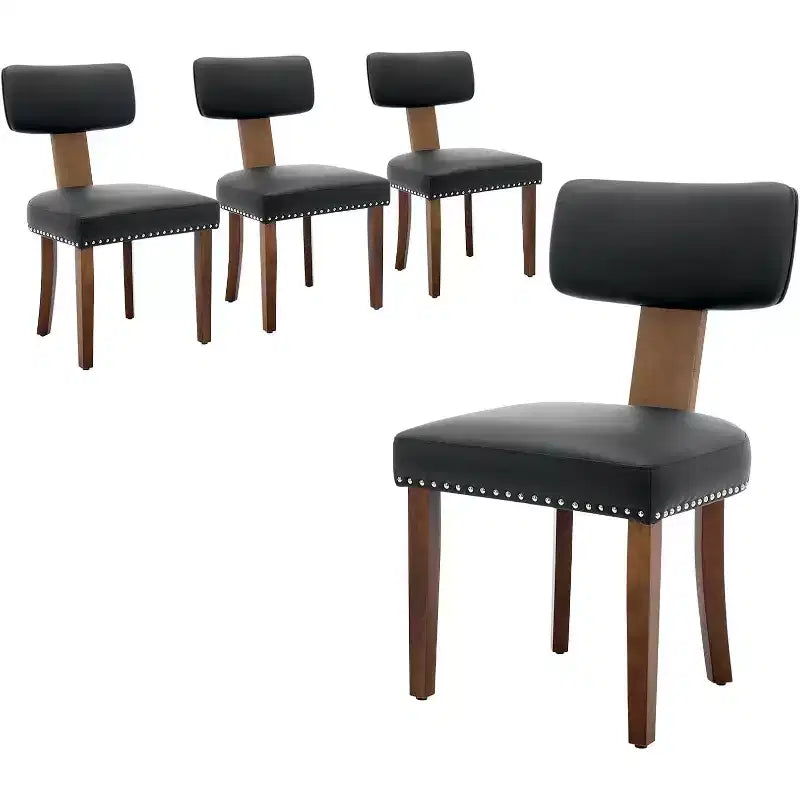 Chaises de salle à manger modernes rembourrées en tissu avec pieds en bois et garniture cloutée