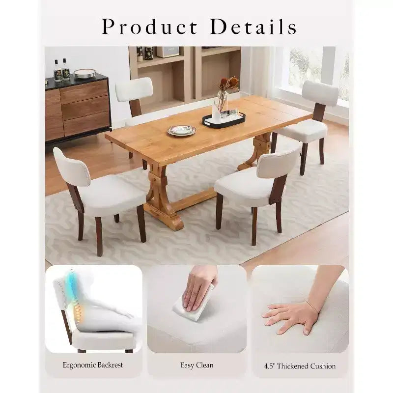 Chaises de salle à manger modernes rembourrées en tissu avec pieds en bois et garniture cloutée