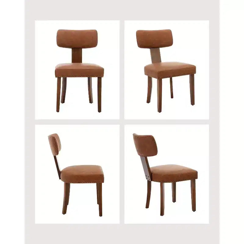 Chaises de salle à manger modernes rembourrées en tissu avec pieds en bois et garniture cloutée