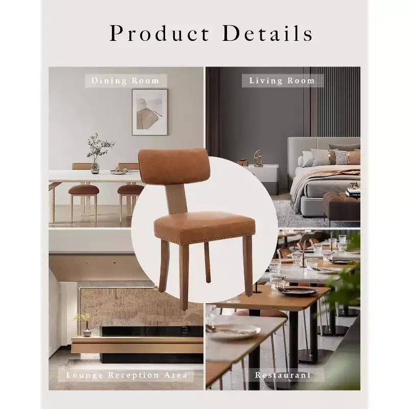 Chaises de salle à manger modernes rembourrées en tissu avec pieds en bois et garniture cloutée