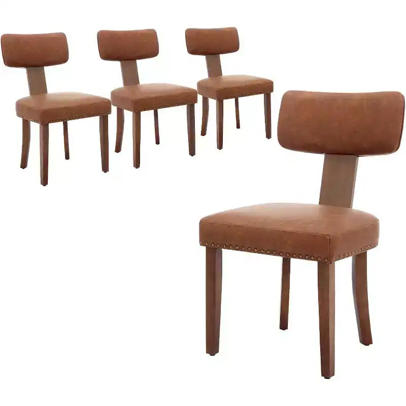 Chaises de salle à manger modernes rembourrées en tissu avec pieds en bois et garniture cloutée