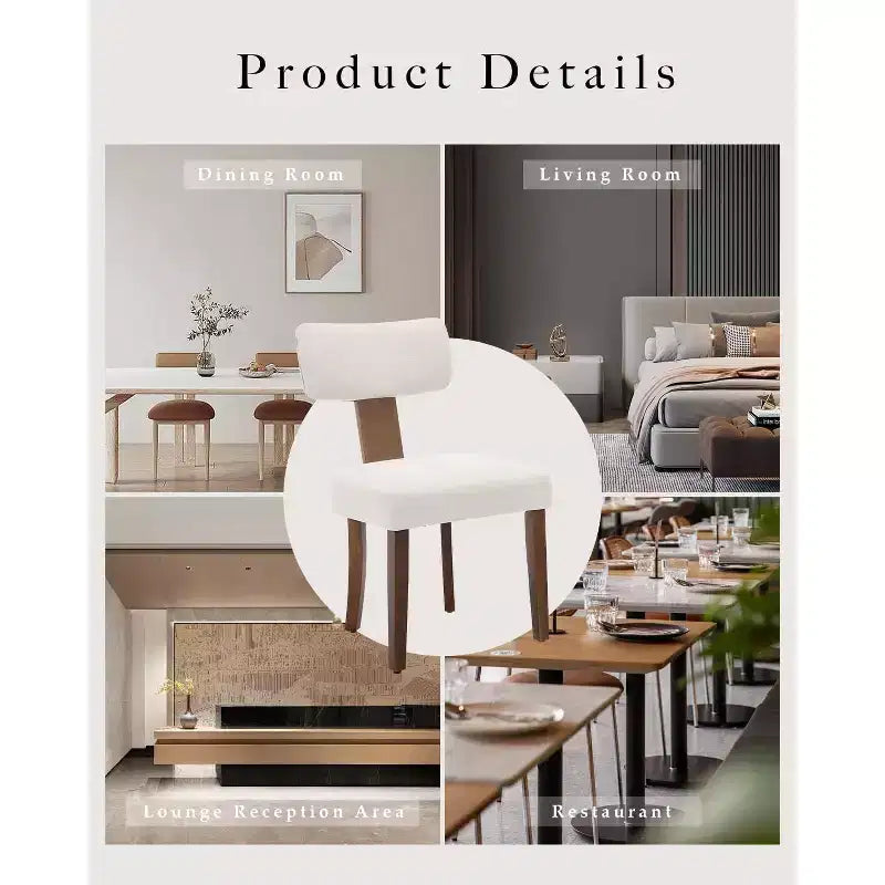 Chaises de salle à manger modernes rembourrées en tissu avec pieds en bois et garniture cloutée
