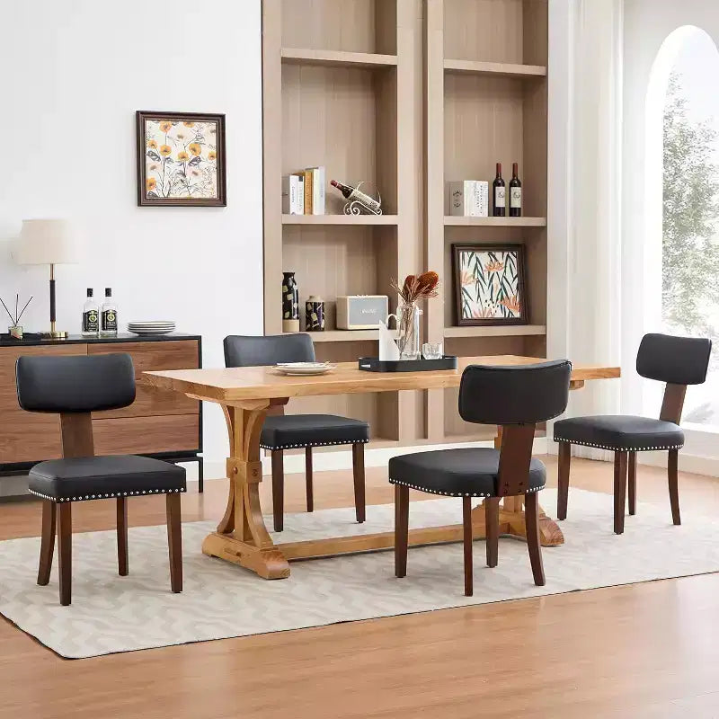Chaises de salle à manger modernes rembourrées en tissu avec pieds en bois et garniture cloutée