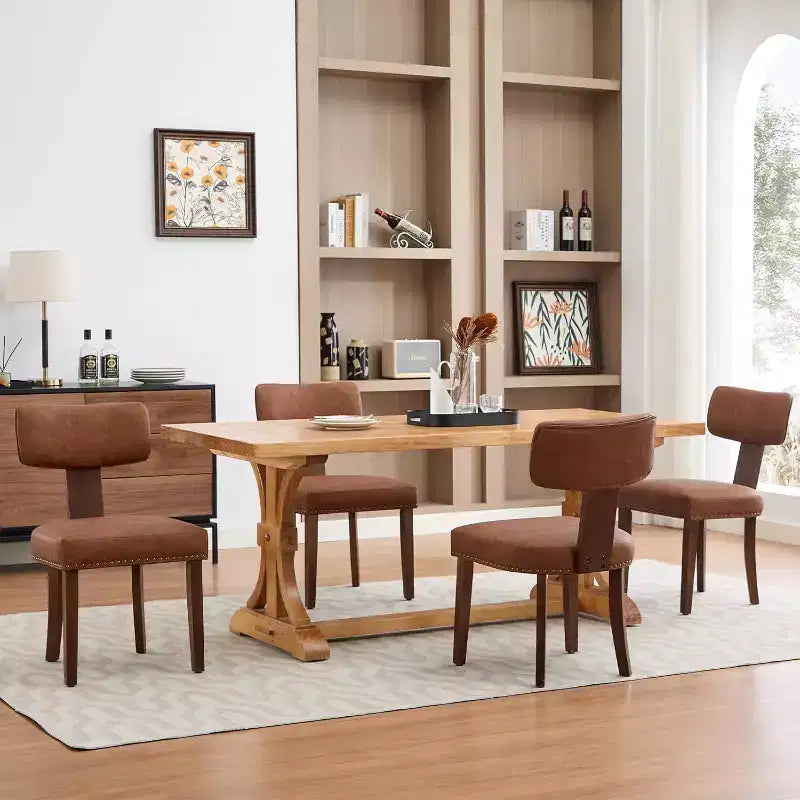 Chaises de salle à manger modernes rembourrées en tissu avec pieds en bois et garniture cloutée