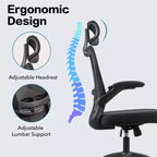 Fauteuil de bureau ergonomique en maille avec appui-tête, support lombaire et accoudoirs relevables