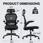 Fauteuil de bureau ergonomique en maille avec appui-tête, support lombaire et accoudoirs relevables