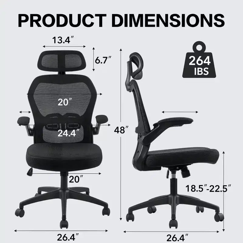Fauteuil de bureau ergonomique en maille avec appui-tête, support lombaire et accoudoirs relevables