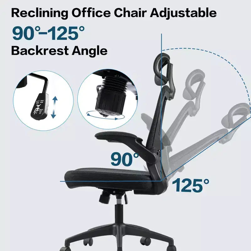 Fauteuil de bureau ergonomique en maille avec appui-tête, support lombaire et accoudoirs relevables