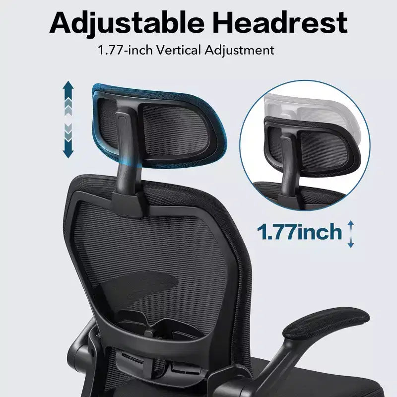 Fauteuil de bureau ergonomique en maille avec appui-tête, support lombaire et accoudoirs relevables