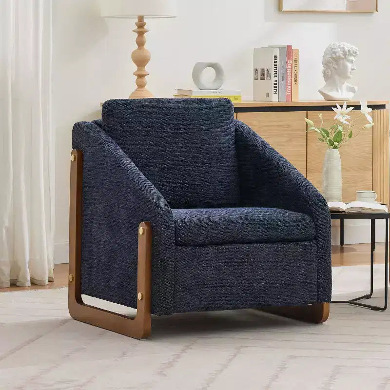 Fauteuil d'appoint moderne pour chambre à coucher, fauteuil rembourré en tissu chenille avec cadre latéral en bois, fauteuil de loisirs rembourré