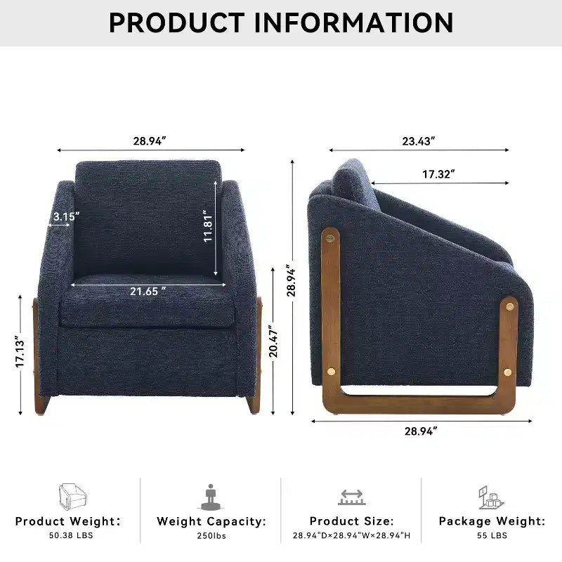 Fauteuil d'appoint moderne pour chambre à coucher, fauteuil rembourré en tissu chenille avec cadre latéral en bois, fauteuil de loisirs rembourré