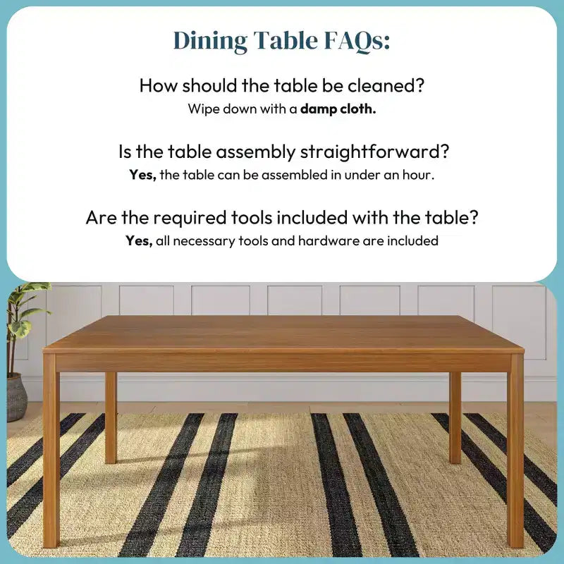 Table à manger en bois de 72 pouces pour 6 personnes, table de cuisine rectangulaire